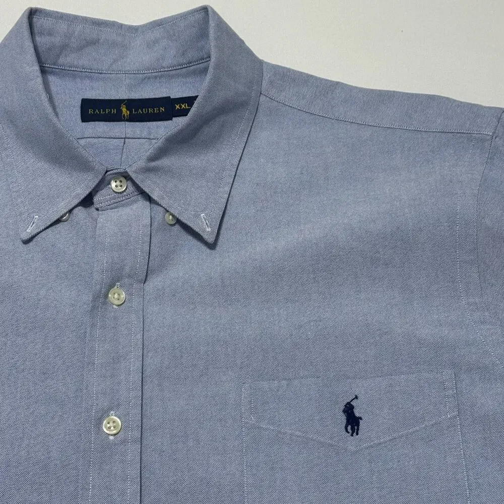 Polo Ralph Lauren Button Down Short Sleeve Oxford Shirt 2XL Light Blue Preppy